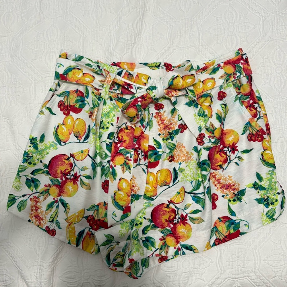 LC Lauren Conrad lemon print shorts with tie belt